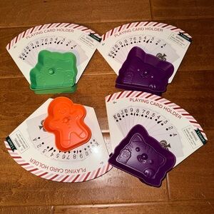 Set of Playing Card Holders in Green, Orange, and Purple
